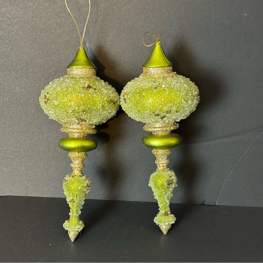 Green and Gold Decorative Christmas Tree Ornaments Set of 2